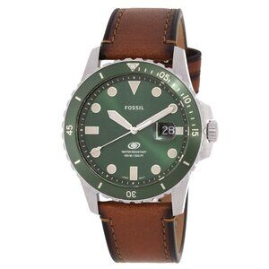 NWT Authentic Fossil Blue Dive Quartz Green Dial Men's Watch